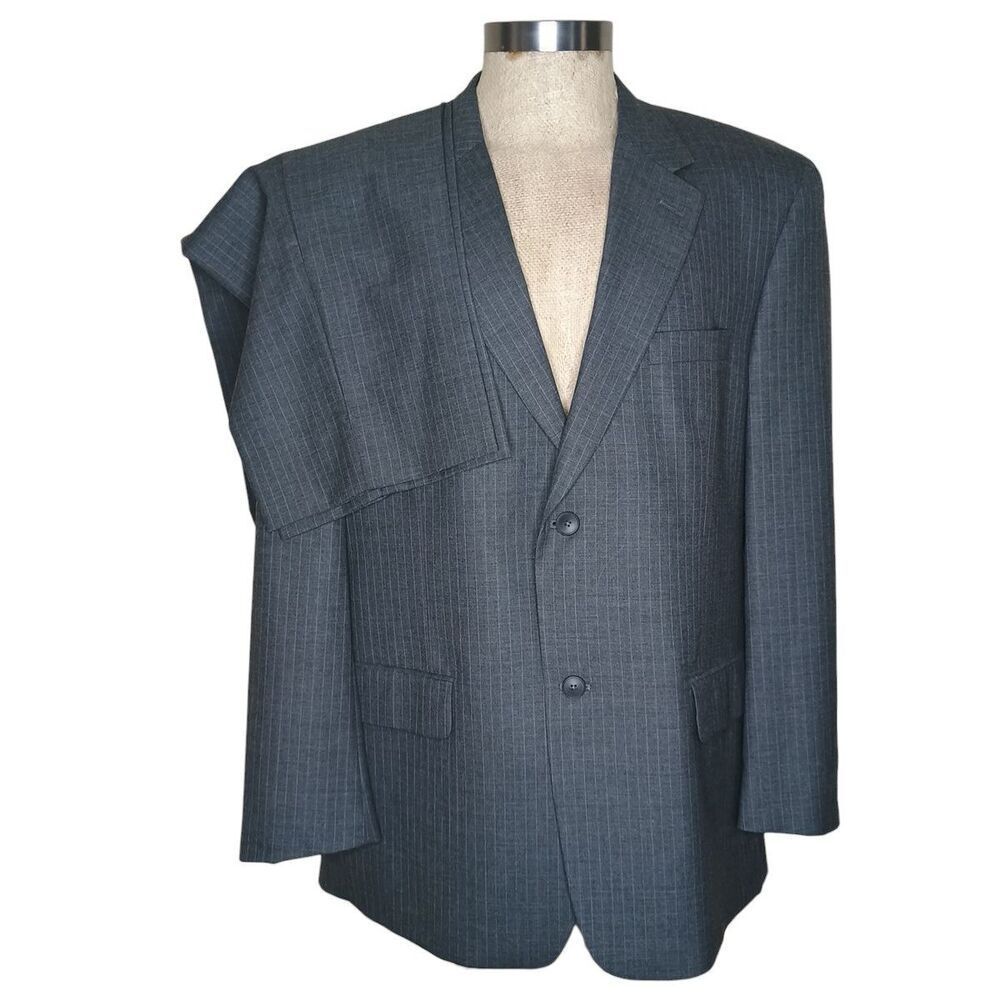 ALFANI Mens Suit 44R Pleat Front Pants 38x28 Gray Check Wool Cashmere Blend MINT